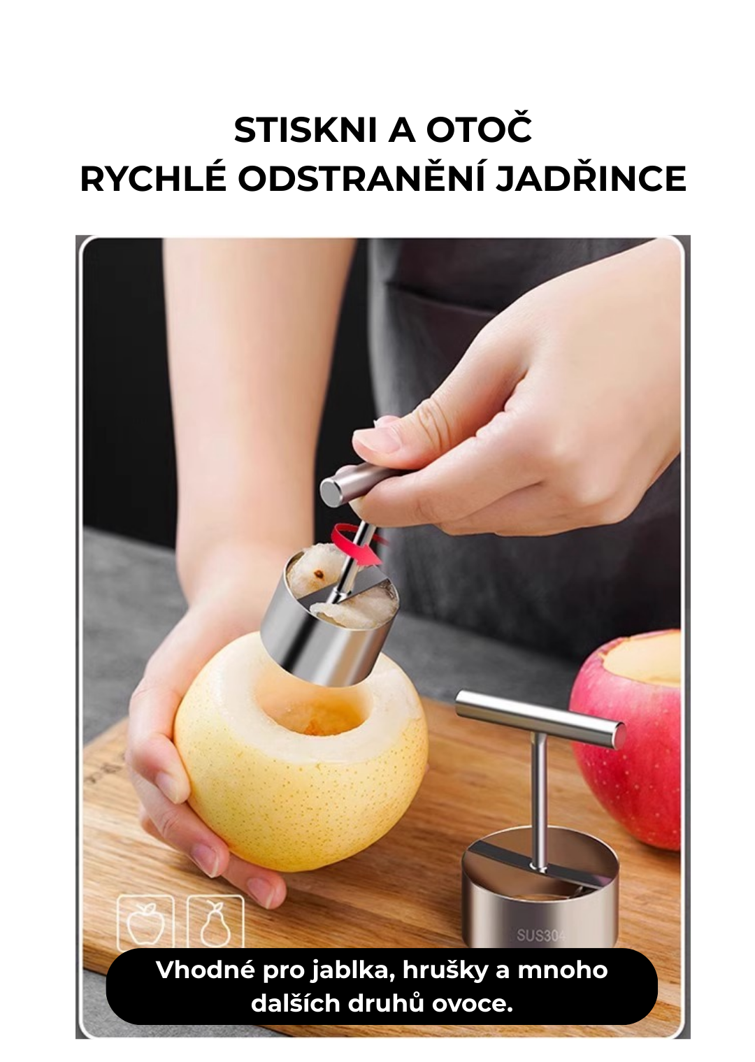 Odstraňovač jadřince z ovoce – nerezová ocel 304