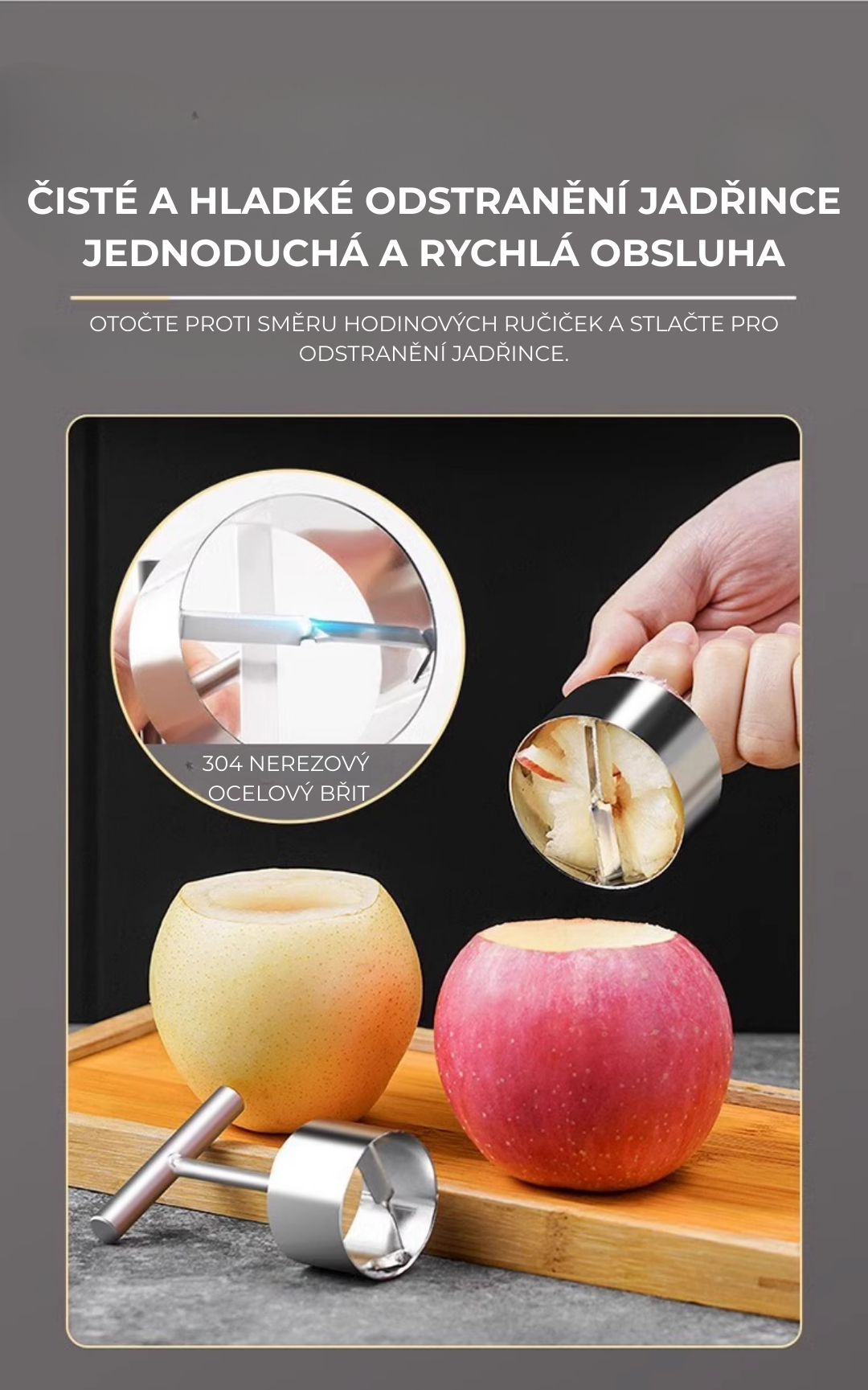 Odstraňovač jadřince z ovoce – nerezová ocel 304