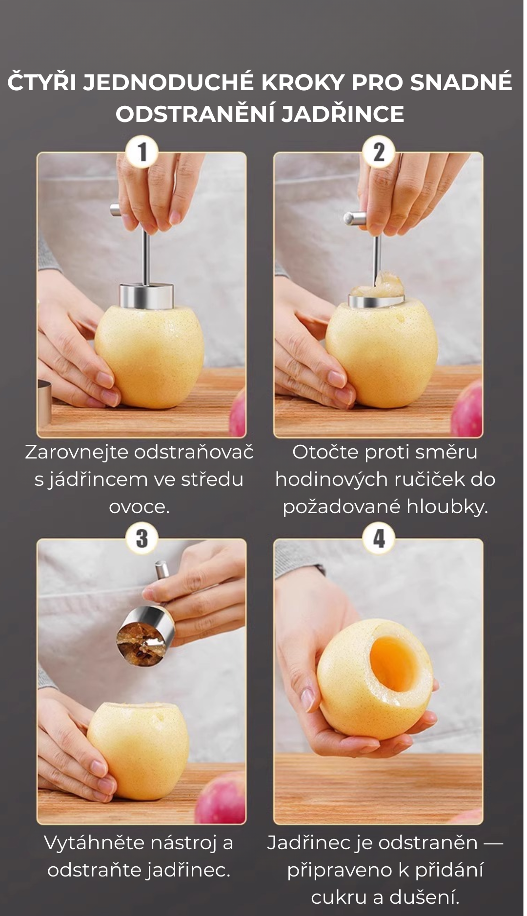 Odstraňovač jadřince z ovoce – nerezová ocel 304